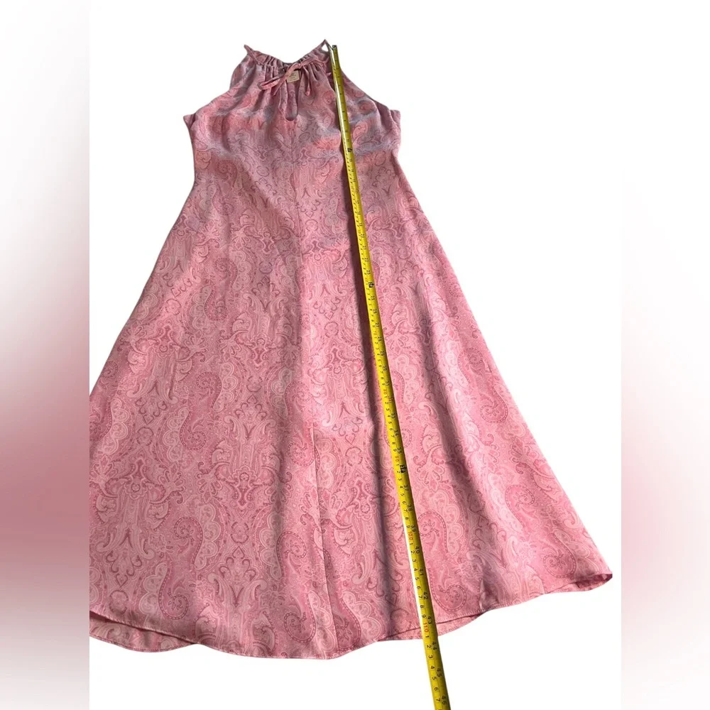 J. Crew Vintage 90s Pink Paisley 100% Silk Halter Dress Front Tie Size 8 Lined